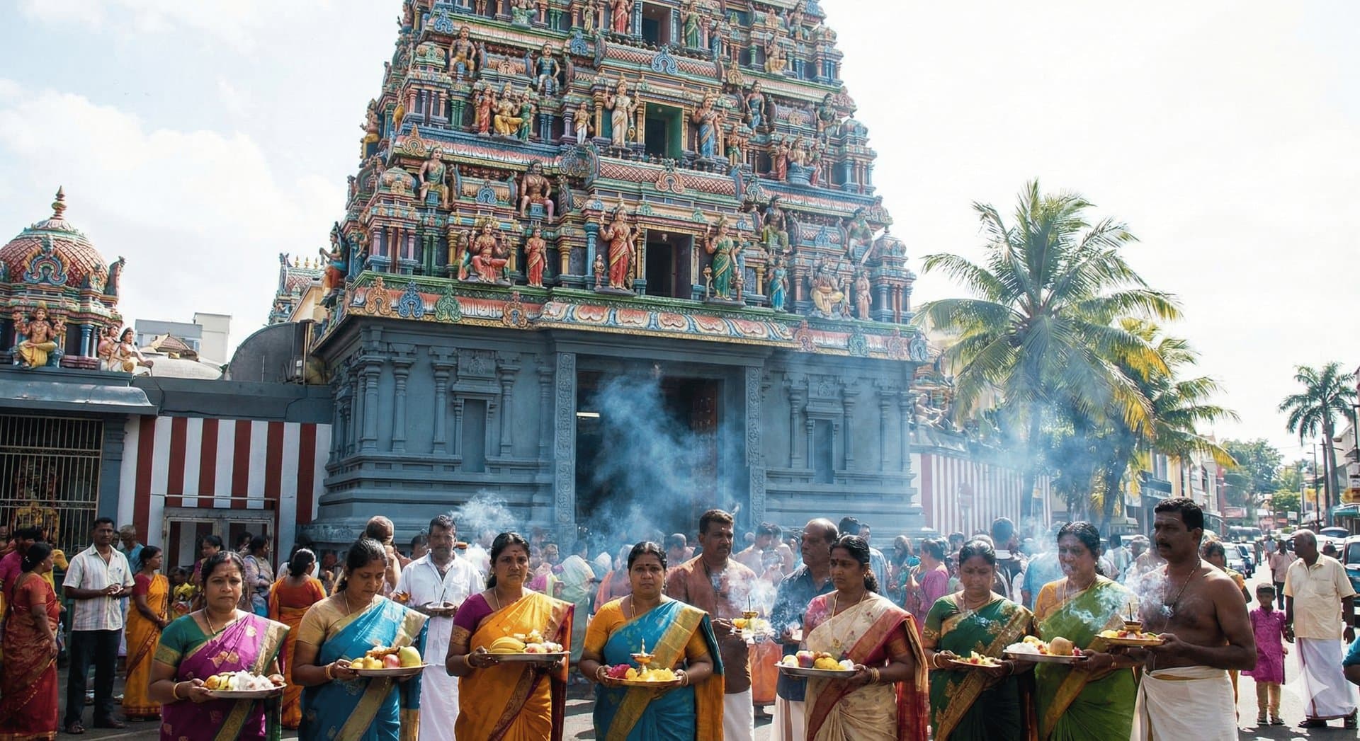 Temple Kaylasson coloré lors d'une fête religieuse à Maurice